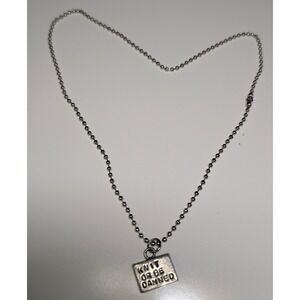 KNIT OR BE DAMNED! Hand Stamped Square Pendant Ball Chain Necklace Pewter Gift